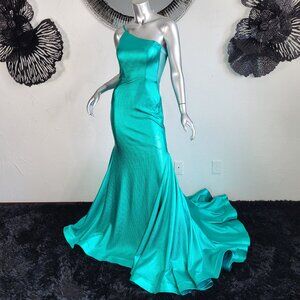 NWT~$500~JOVANI~SZ 2~GREEN METALLIC EVENING GOWN FORMAL PAGEANT PROM MAXI DRESS